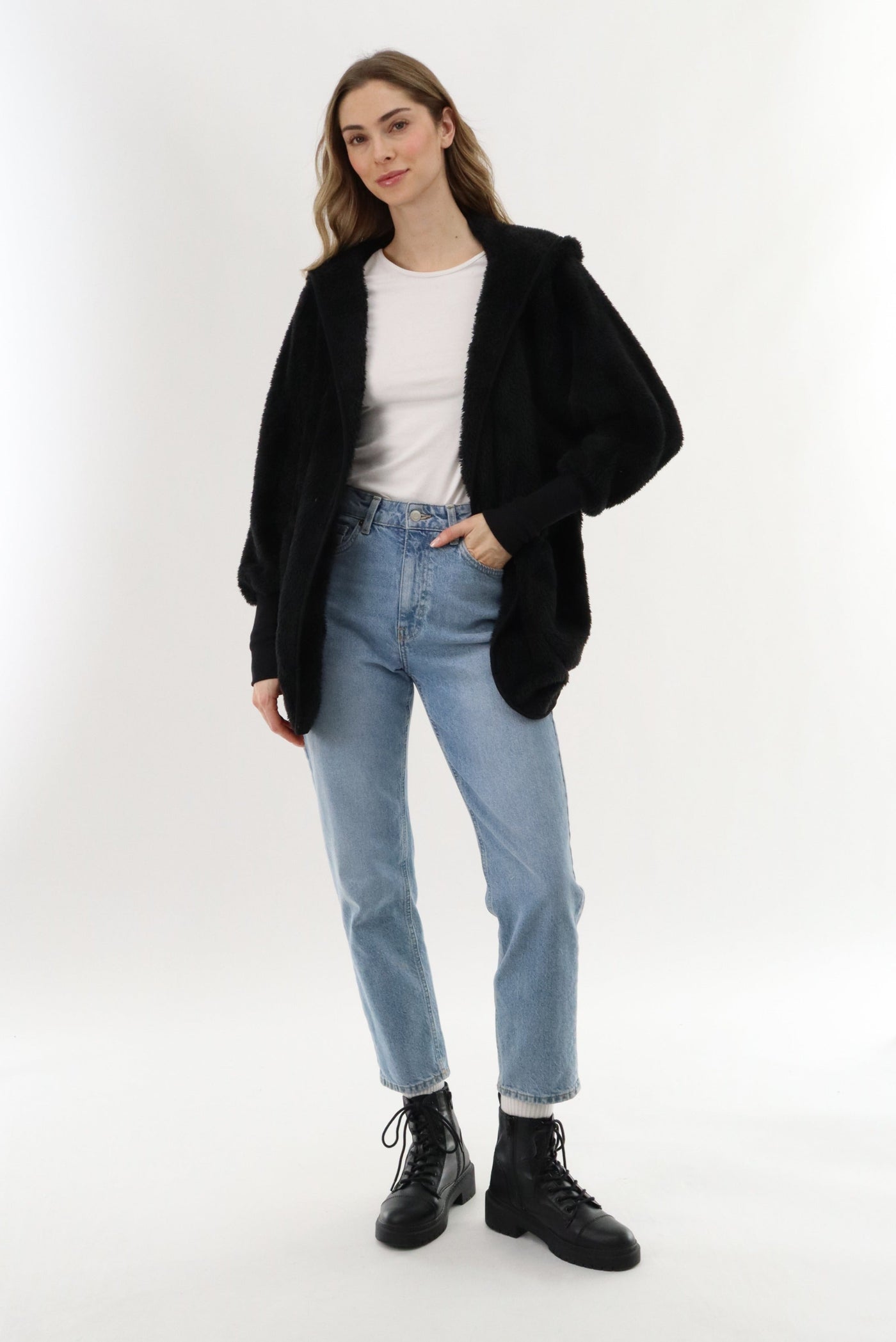 Canada Weather Gear Open Front Teddy Cardigan - Black - Womens Cardigans - Canada Weather Gear