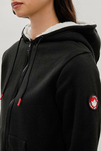 Canada Weather Gear Sherpa Lined Zip Up Lightweight Jacket - Black - Womens Lightweight Jackets - Canada Weather Gear