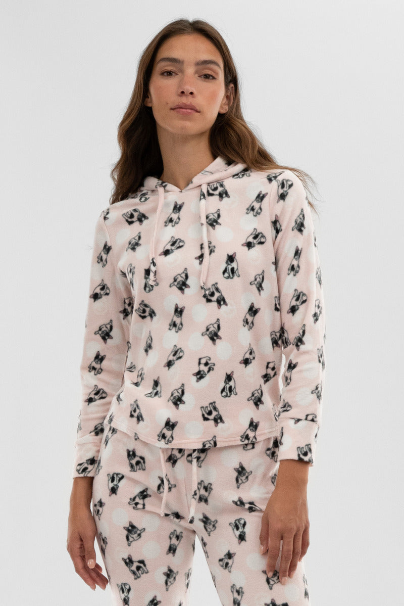 Canada Weather Gear Dog Print Hooded Pajama Top - Blush - Womens Pajamas - Canada Weather Gear