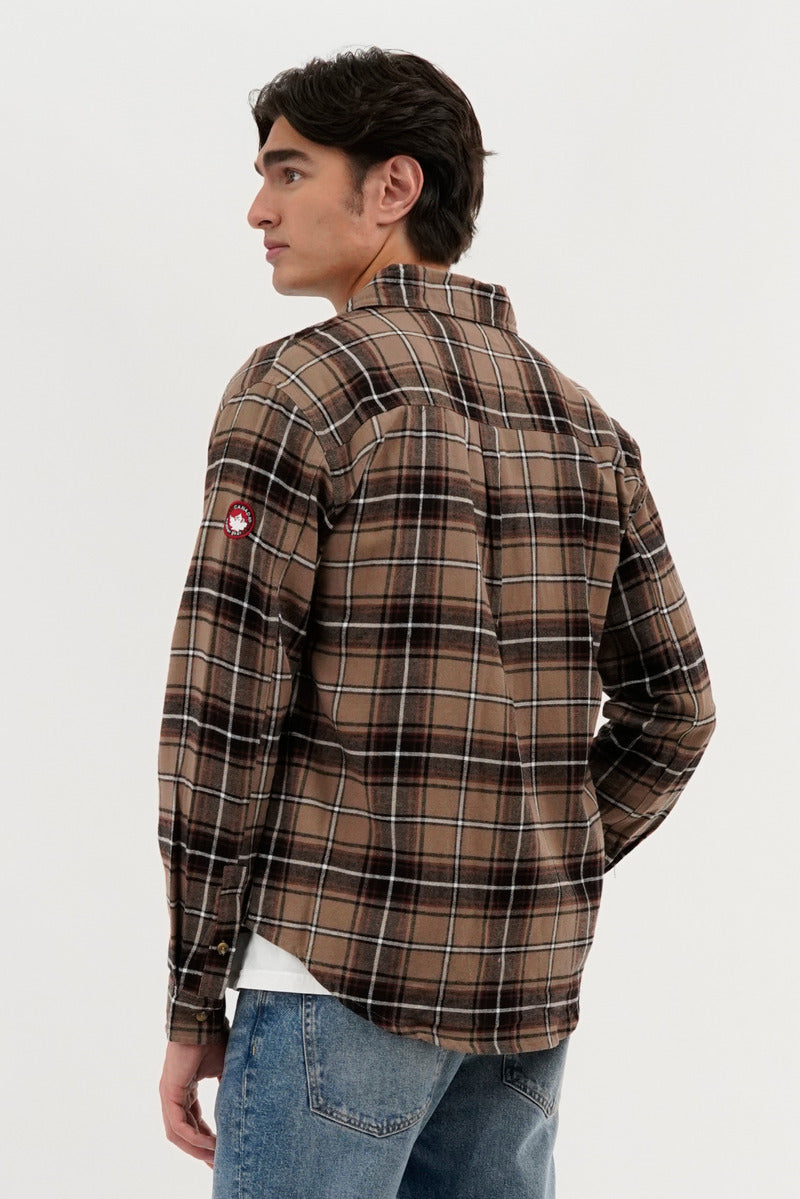 Canada Weather Gear Flannel Button Up Casual Shirt - Taupe - Mens Casual Shirts - Canada Weather Gear