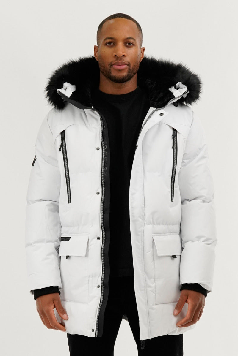 Canada Weather Gear Faux Fur Backpack Strap Parka Jacket - White - Mens Parka Jackets - Canada Weather Gear