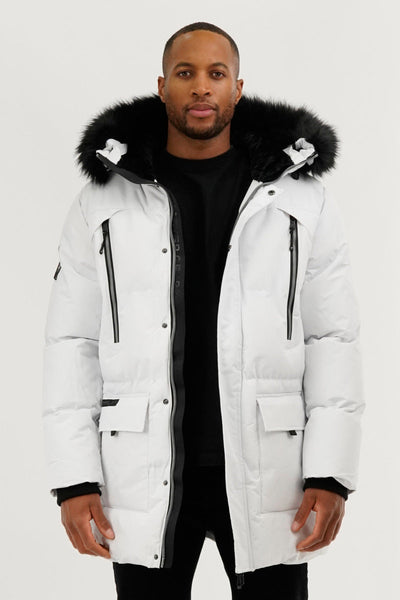 Canada Weather Gear Faux Fur Backpack Strap Parka Jacket - White - Mens Parka Jackets - International Clothiers
