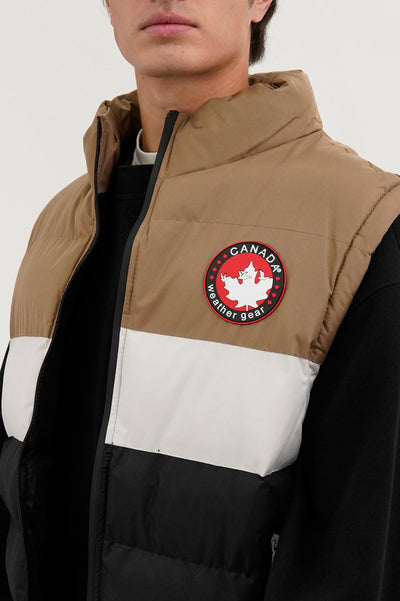 Canada Weather Gear Colour Block Puffer Vest - Beige - Mens Vests - Canada Weather Gear