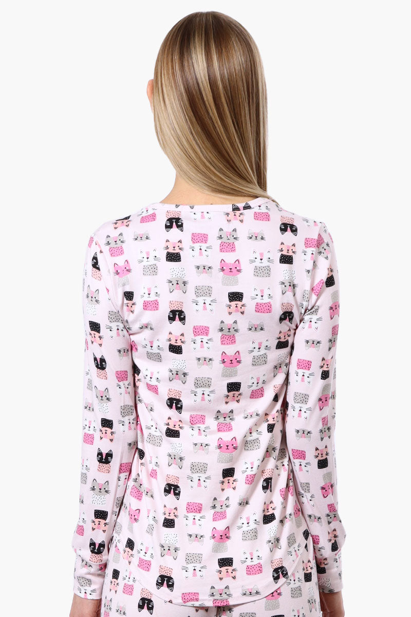 Canada Weather Gear Cat Pattern Henley Pajama Top - Pink - Womens Pajamas - Canada Weather Gear