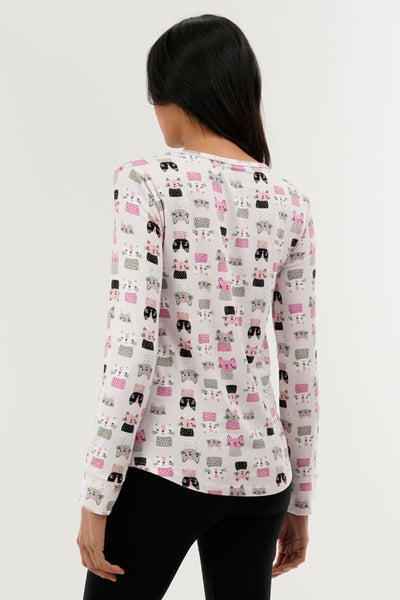 Canada Weather Gear Cat Print Henley Pajama Top - Blush - Womens Pajamas - Canada Weather Gear
