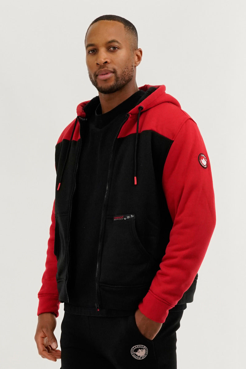 Canada Weather Gear Colour Block Sherpa Lined Lightweight Jacket - Red - Mens Lightweight Jackets - Canada Weather Gear