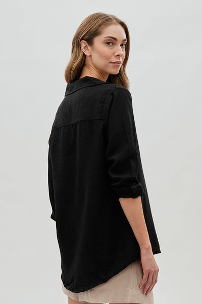 Super Triple Goose Vintage Textured Button Up Shirt - Black - Womens Shirts & Blouses - Canada Weather Gear