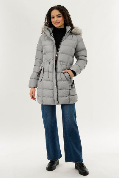 Canada Weather Gear Tie Waist Puffer Parka Jacket - Stone - Womens Parka Jackets - Canada Weather Gear