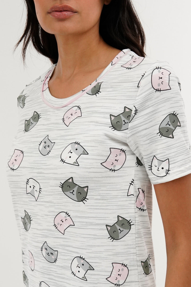 Canada Weather Gear Cat Print Tunic Pajama Top - White - Womens Pajamas - Canada Weather Gear