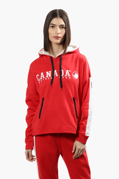 Canada Weather Gear Stripe Sleeve Hoodie - Red - Womens Hoodies & Sweatshirts - Canada Weather Gear