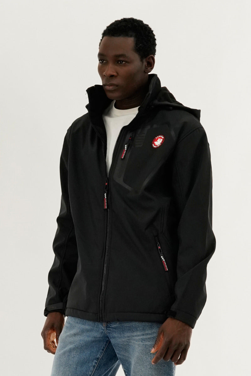 Canada Weather Gear Soft Shell Hooded Lightweight Jacket - Black - Mens Lightweight Jackets - Canada Weather Gear