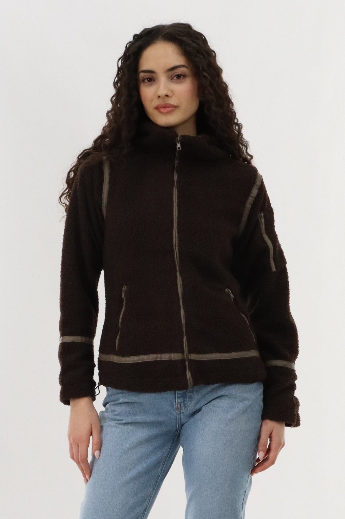 Canada Weather Gear Sherpa Contrast Lightweight Jacket - Brown - Womens Lightweight Jackets - Canada Weather Gear