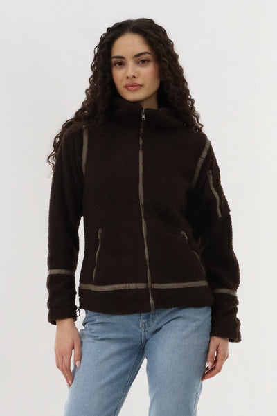 Canada Weather Gear Sherpa Contrast Lightweight Jacket - Brown - Womens Lightweight Jackets - Canada Weather Gear