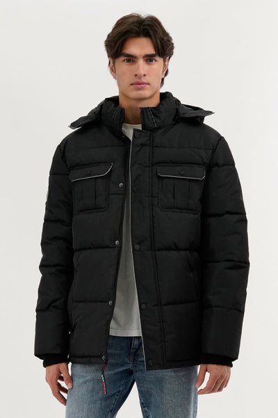 Canada Weather Gear Quilted Puffer Parka Jacket - Black - Mens Parka Jackets - Canada Weather Gear
