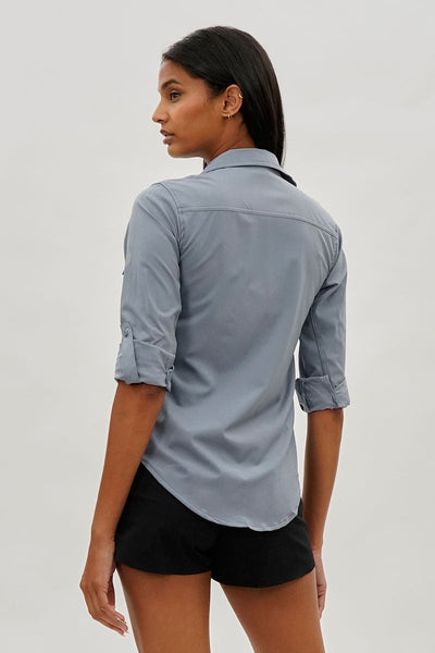 Canada Weather Gear Button Up Ripstop Utility Shirt - Grey - Womens Shirts & Blouses - Canada Weather Gear