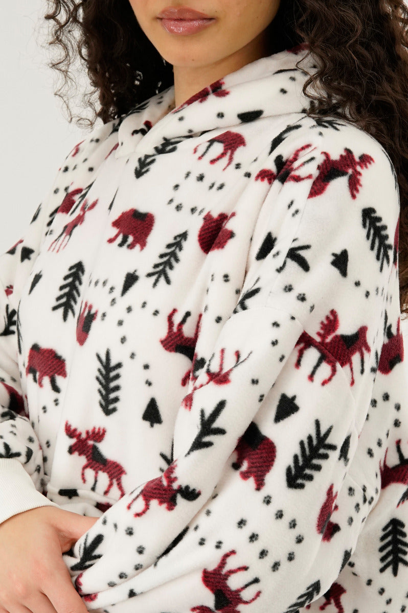Canada Weather Gear Festive Print Oversided Hooded Pajama Top - White - Womens Pajamas - Canada Weather Gear