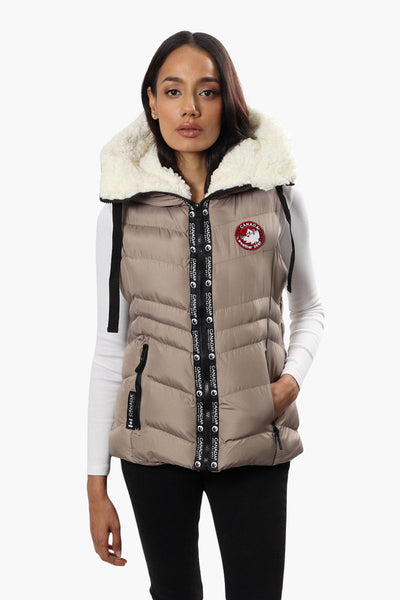 Canada Weather Gear Sherpa Hood Puffer Vest - Beige - Womens Vests - Canada Weather Gear