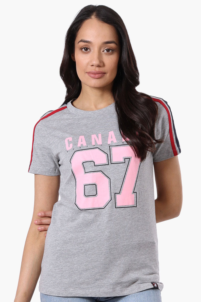 Canada Weather Gear 67 Print Stripe Detail Tee - Grey - Womens Tees & Tank Tops - Canada Weather Gear