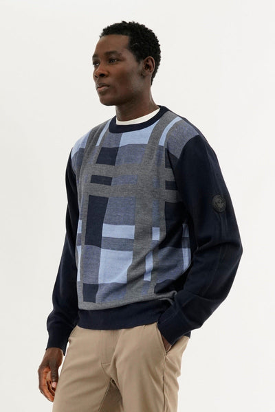 Canada Weather Gear Patterned Crewneck Pullover Sweater - Navy - Mens Pullover Sweaters - Canada Weather Gear