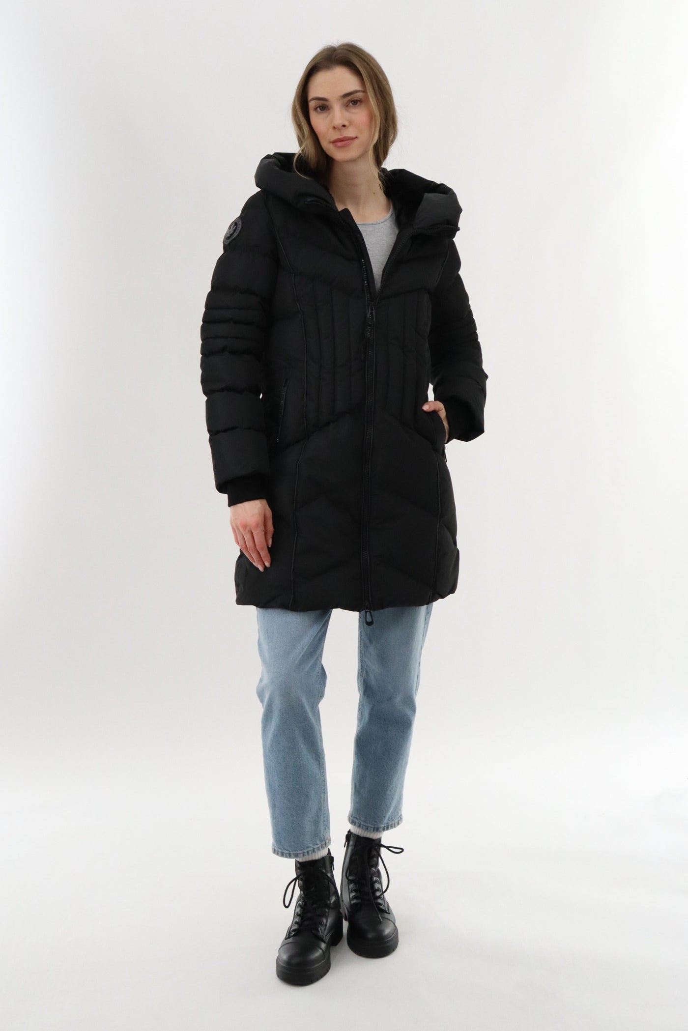 Canada Weather Gear Quilted Hooded Parka Jacket - Black - Womens Parka Jackets - Canada Weather Gear