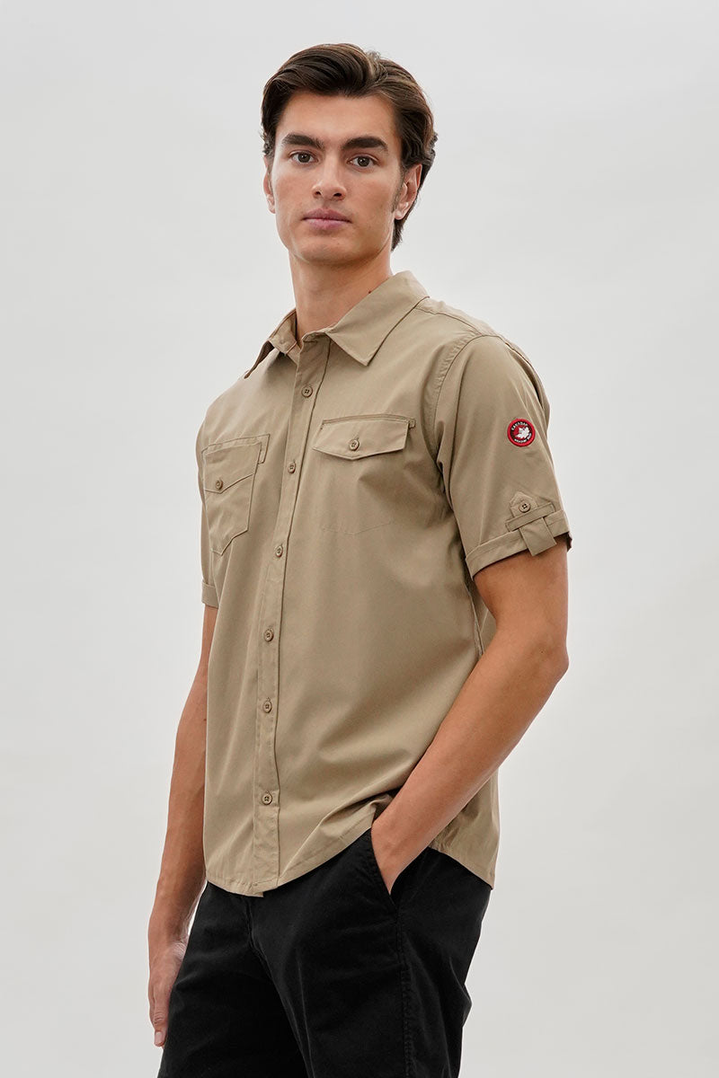 Canada Weather Gear Utility Short Sleeve Casual Shirt - Beige - Mens Casual Shirts - Canada Weather Gear