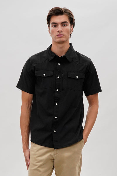 Canada Weather Gear Short Sleeve Snap Button Casual Shirt - Black - Mens Casual Shirts - Canada Weather Gear
