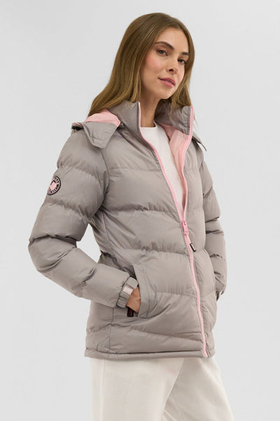 Canada Weather Gear Chevron Bubble Bomber Jacket - Stone - Womens Bomber Jackets - Canada Weather Gear