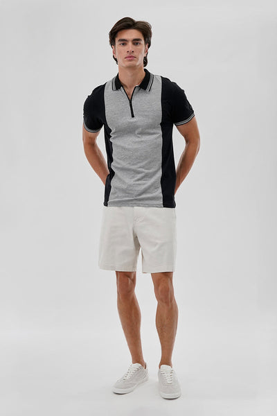 Canada Weather Gear Vintage 1/4 Zip Colour Block Polo Shirt - Black - Mens Polo Shirts - Canada Weather Gear