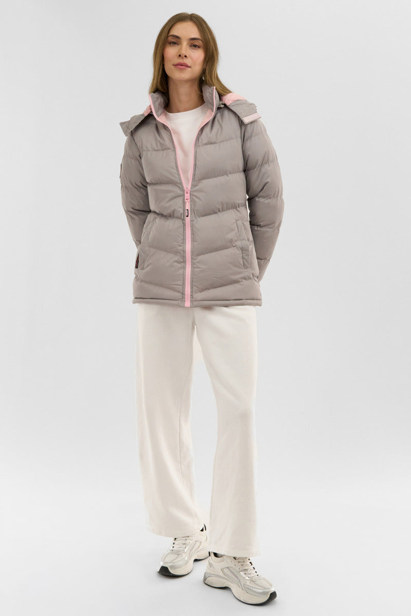 Canada Weather Gear Chevron Bubble Bomber Jacket - Stone - Womens Bomber Jackets - Canada Weather Gear