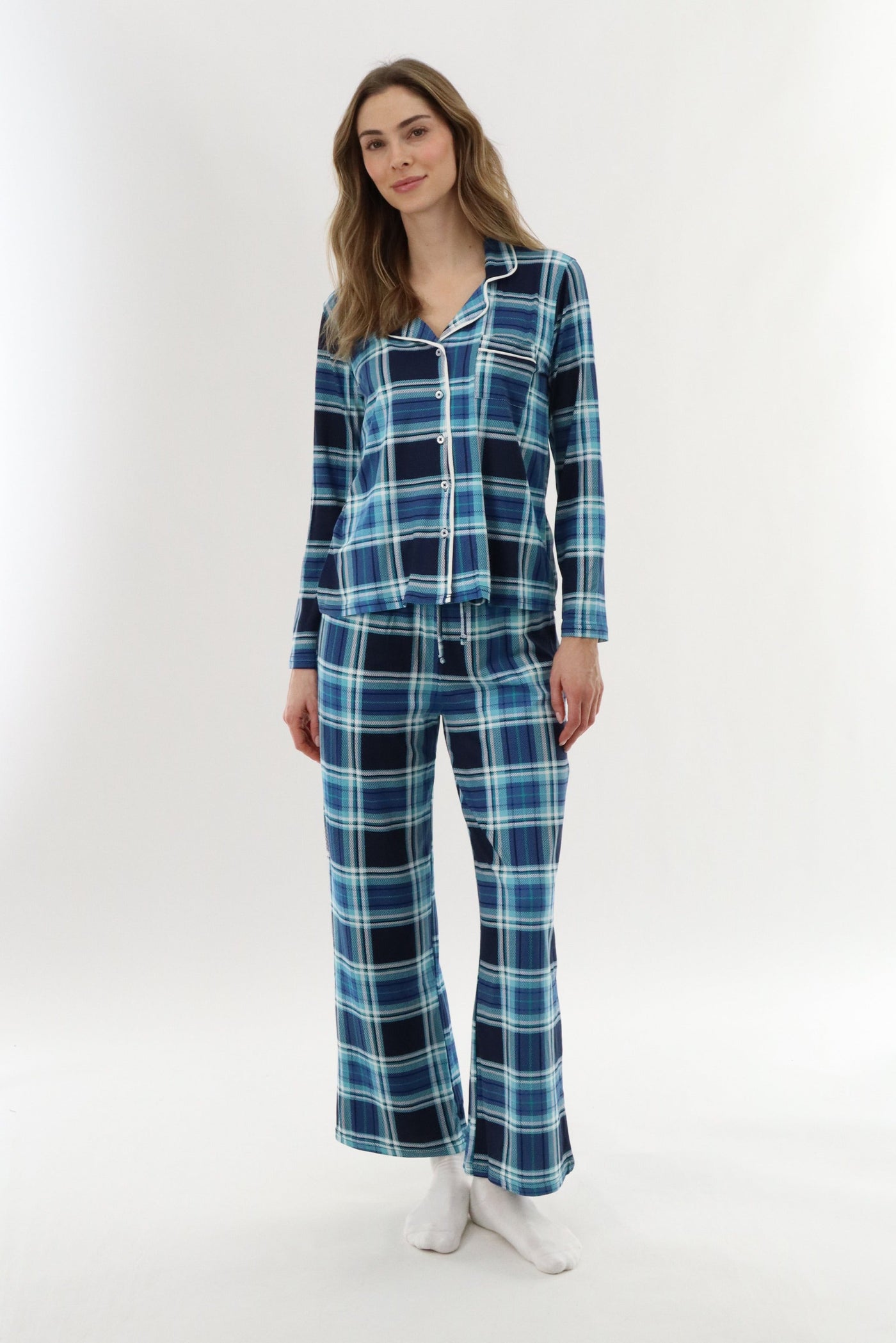 Canada Weather Gear Wide Leg Plaid Pajama Pants - Blue - Womens Pajamas - Canada Weather Gear