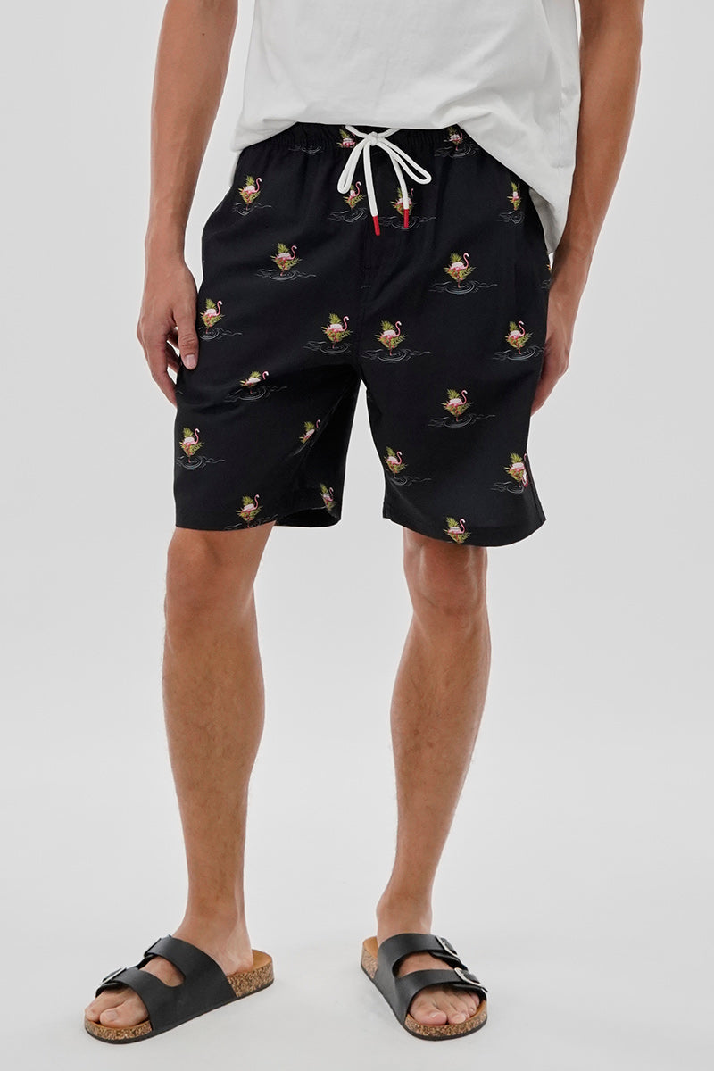 Canada Weather Gear Flamingo Print Elastic Surf Shorts - Black - Mens Shorts & Capris - Canada Weather Gear