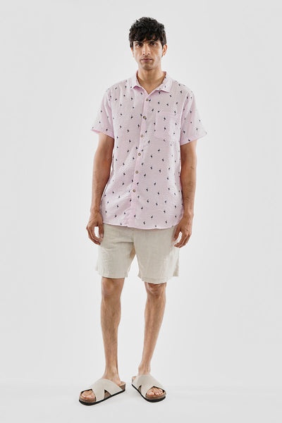 Canada Weather Gear Vintage Striped Flamingo Pattern Button Up Casual Shirt - Pink - Mens Casual Shirts - Canada Weather Gear