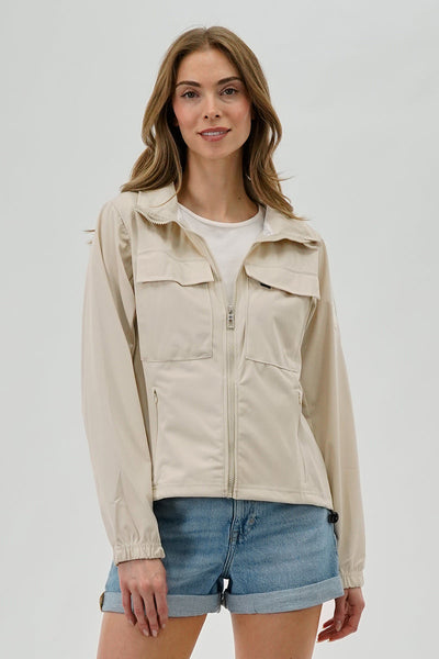 Canada Weather Gear Hooded Utility Lightweight Jacket - Cream - Womens Lightweight Jackets - Canada Weather Gear
