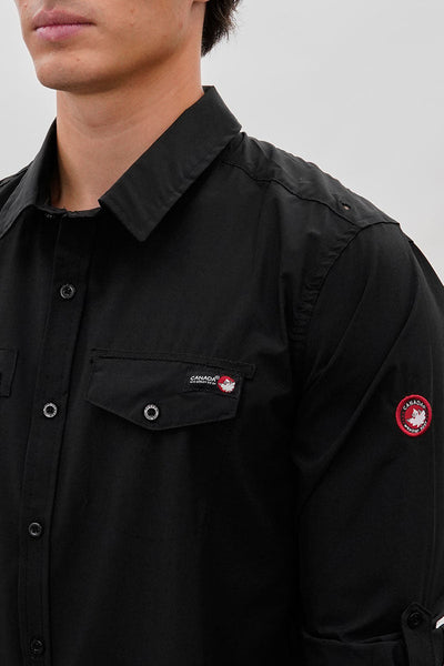 Canada Weather Gear Adventure Bound Utility Roll Up Sleeve Casual Shirt - Black - Mens Casual Shirts - Canada Weather Gear