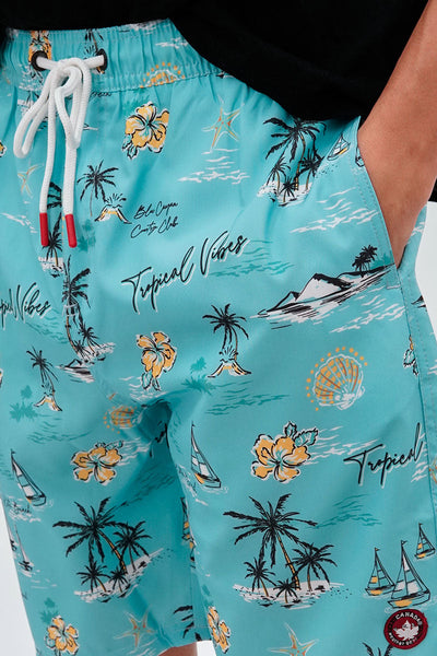 Canada Weather Gear Palm Tree Print Swim Shorts - Aqua - Mens Shorts & Capris - Canada Weather Gear