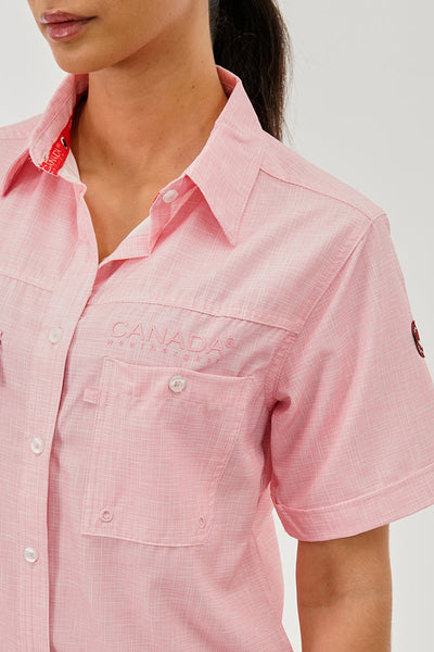 Canada Weather Gear Short Sleeve Button Up Utility Shirt - Pink - Womens Shirts & Blouses - Canada Weather Gear