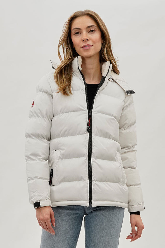 Sherpa Lined Collar Bomber Jacket - White