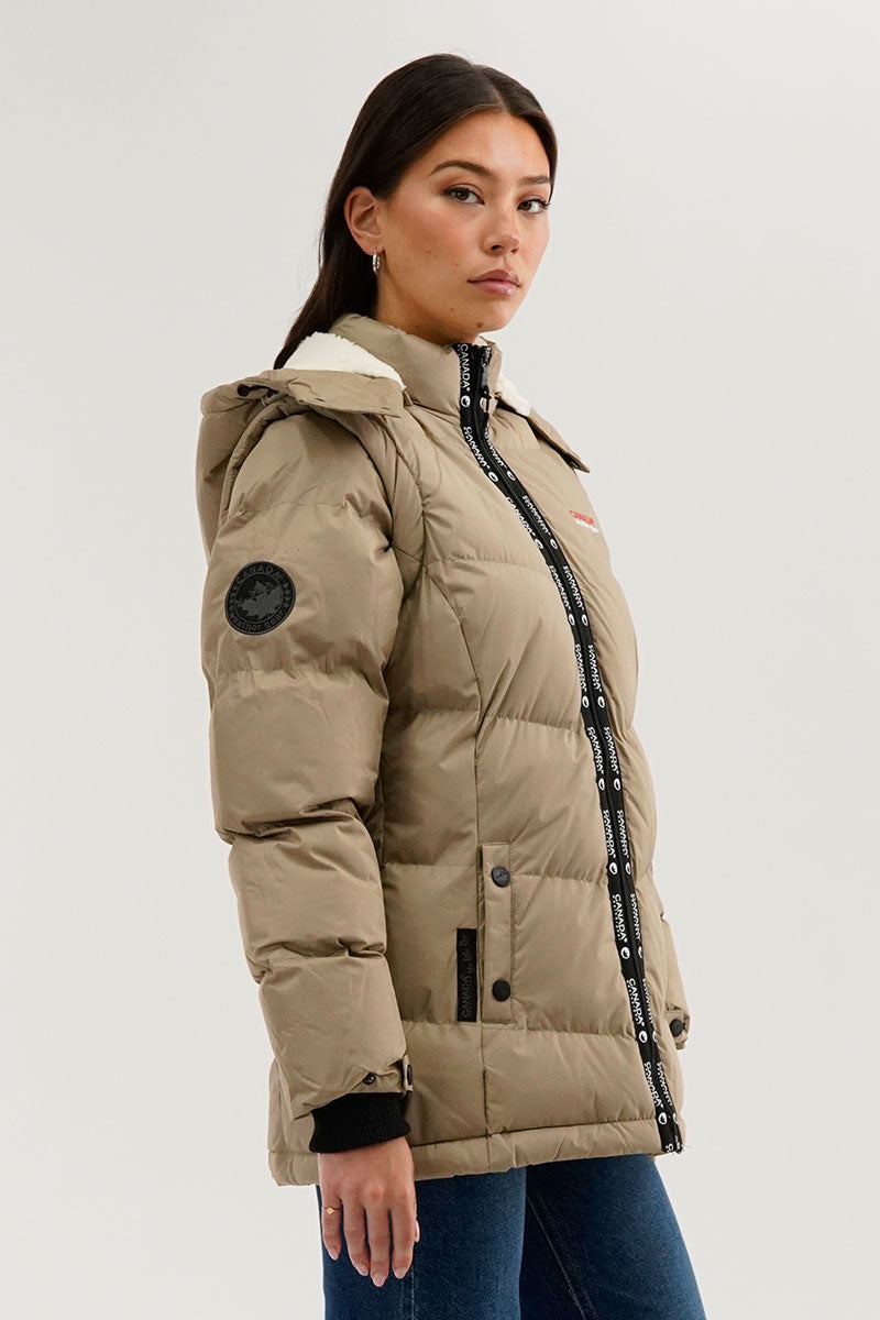 Canada Weather Gear Zip Off Sleeve Parka Jacket - Beige - Womens Parka Jackets - Canada Weather Gear