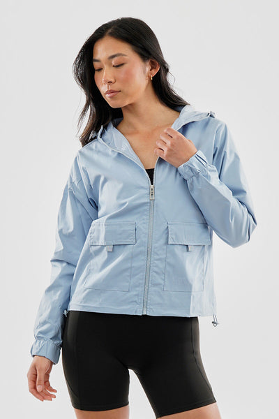Canada Weather Gear Cropped Coated Microfibre Lightweight Jacket - Blue - Womens Lightweight Jackets - Canada Weather Gear