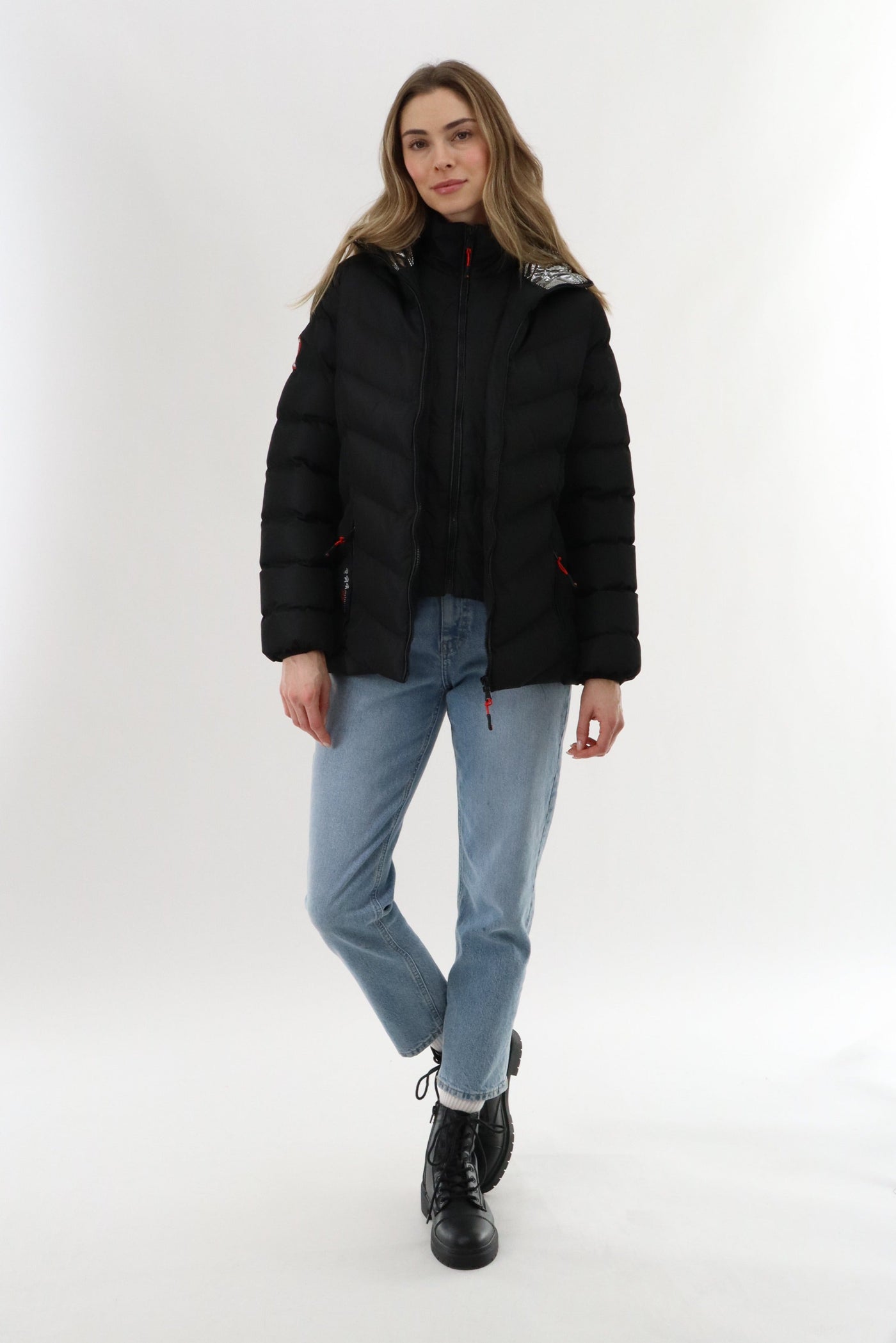 Canada Weather Gear Quilted Puffer Double Zip Bomber Jacket - Black - Womens Bomber Jackets - Canada Weather Gear