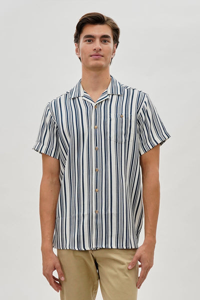 Super Triple Goose Vintage Striped Button Up Casual Shirt - Navy - Mens Casual Shirts - Canada Weather Gear
