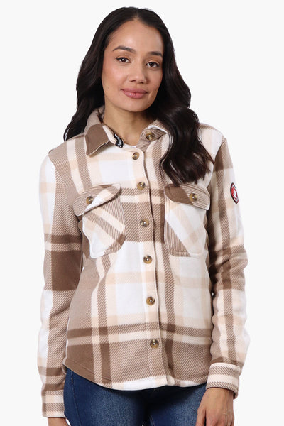 Canada Weather Gear Plaid Fleece Button Up Lightweight Jacket - Cream - Womens Lightweight Jackets - Canada Weather Gear