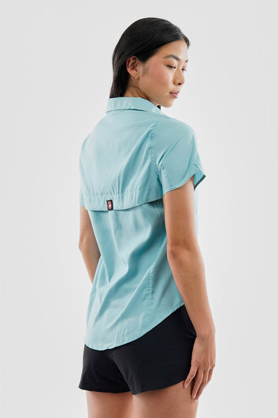 Canada Weather Gear Solid Short Sleeve Button Up Shirt - Aqua - Womens Shirts & Blouses - Canada Weather Gear