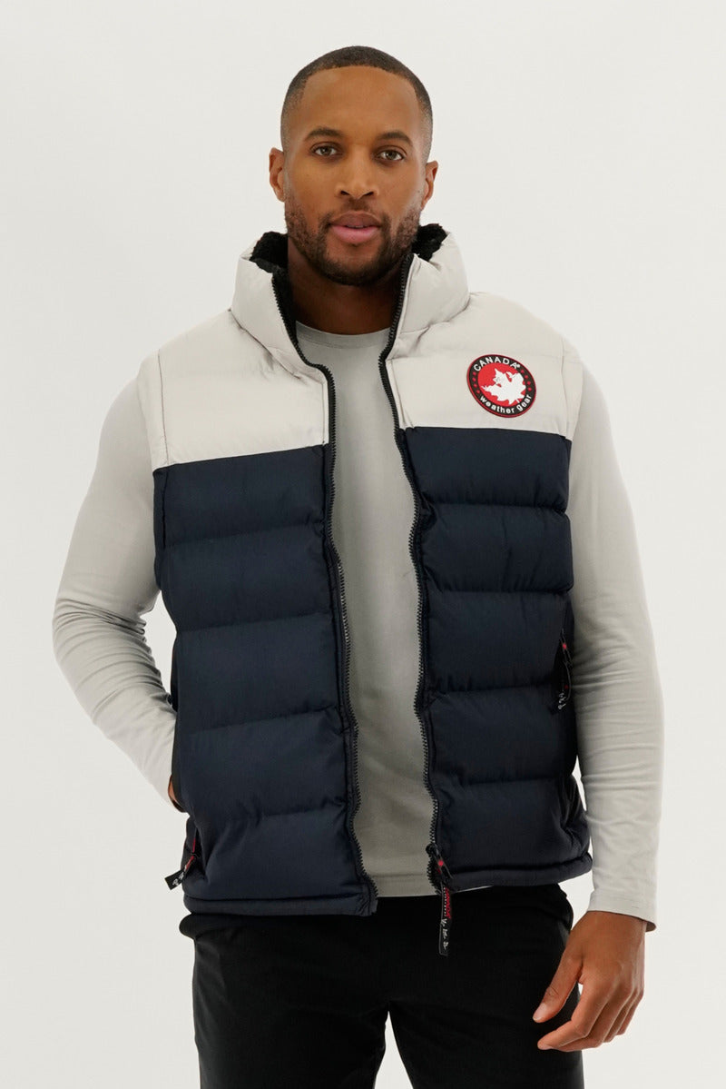 Canada Weather Gear Colour Block Puffer Vest - Navy - Mens Vests - Canada Weather Gear