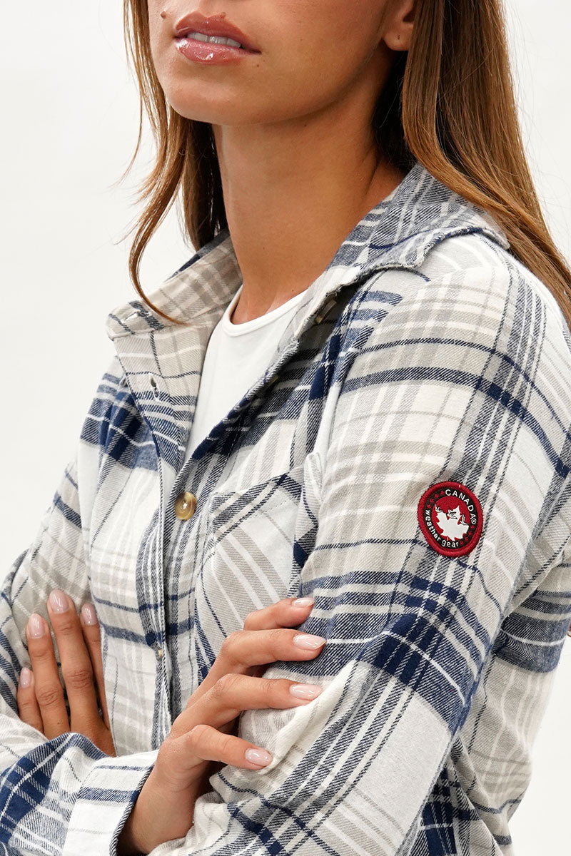 Canada Weather Gear Button Up Flannel Shirt - Grey - Womens Shirts & Blouses - Canada Weather Gear