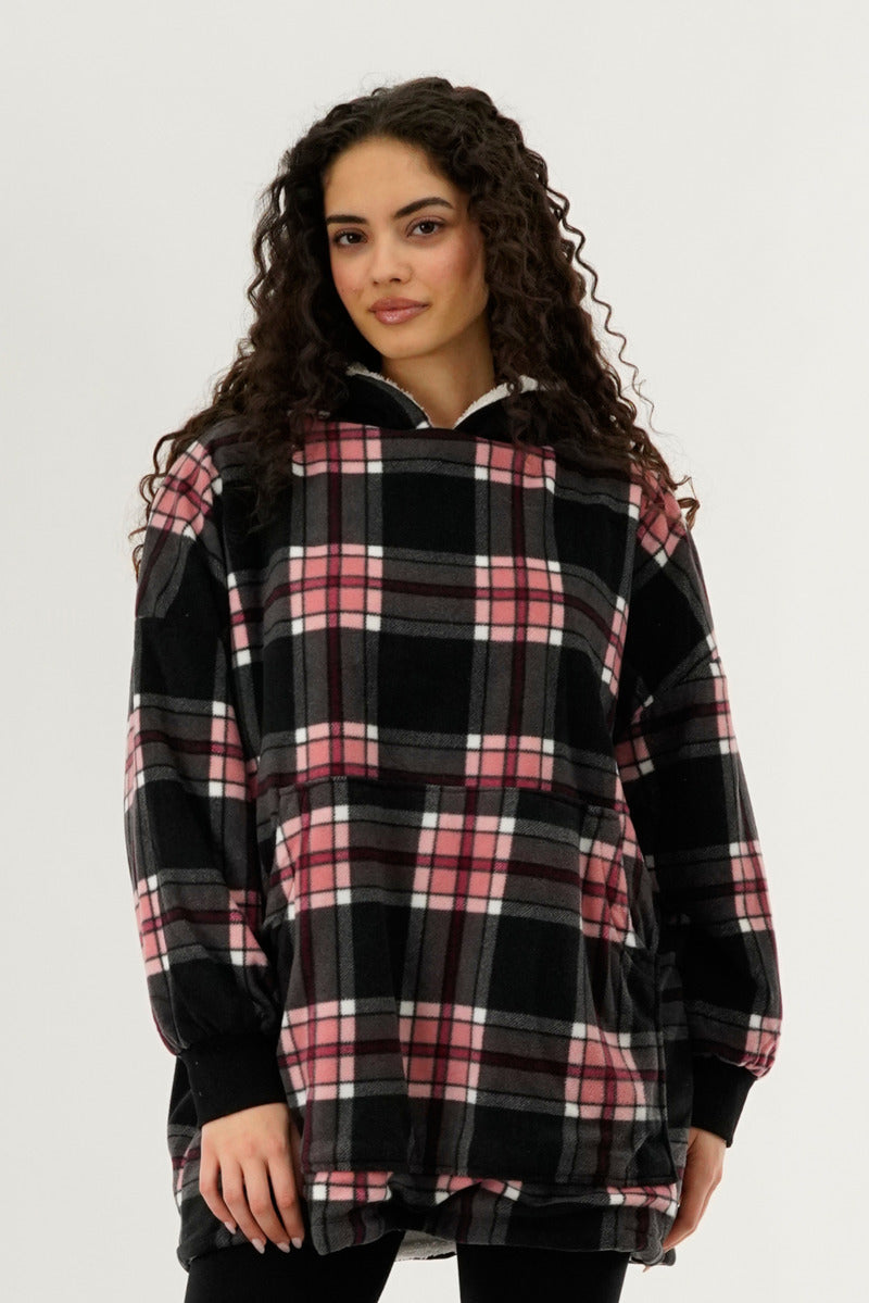 Canada Weather Gear Plaid Oversided Hooded Pajama Top - Black - Womens Pajamas - Canada Weather Gear