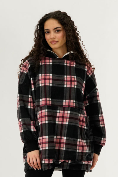Canada Weather Gear Plaid Oversided Hooded Pajama Top - Black - Womens Pajamas - Canada Weather Gear