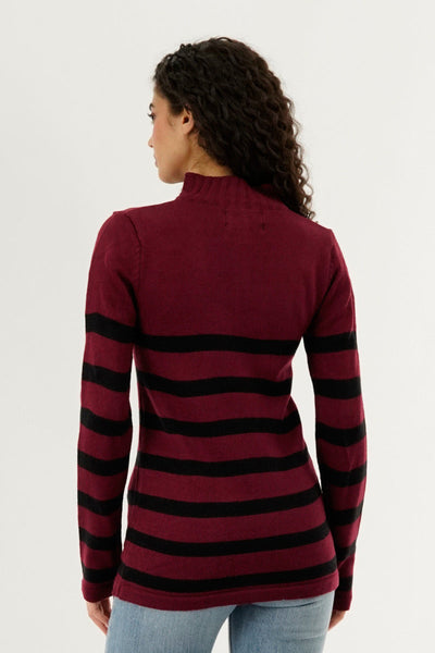 Canada Weather Gear Striped Half Zip Pullover Sweater - Burgundy - Womens Pullover Sweaters - Canada Weather Gear