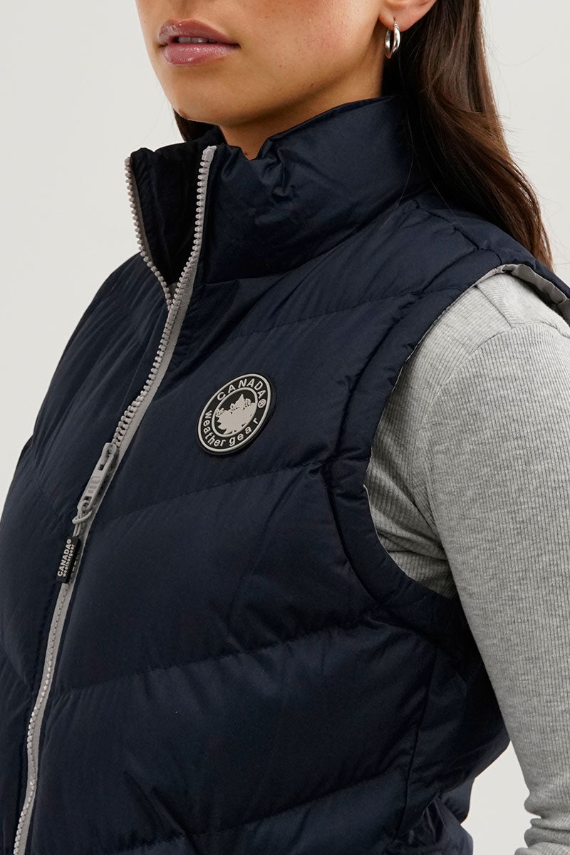 Canada Weather Gear Chevron Puffer Vest - Navy - Womens Vests - Canada Weather Gear