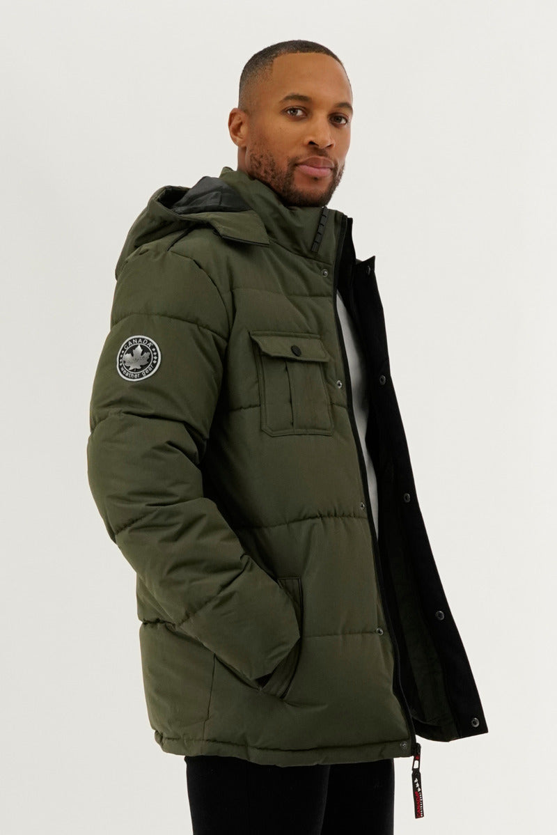 Canada Weather Gear Quilted Puffer Parka Jacket - Olive - Mens Parka Jackets - Canada Weather Gear